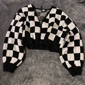 Cropped oversized HM checkered cardigan